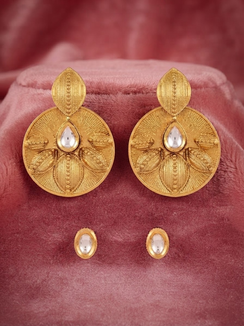Gold Floral Kundan Drop Earrings - Women Jewelry 2 piece set